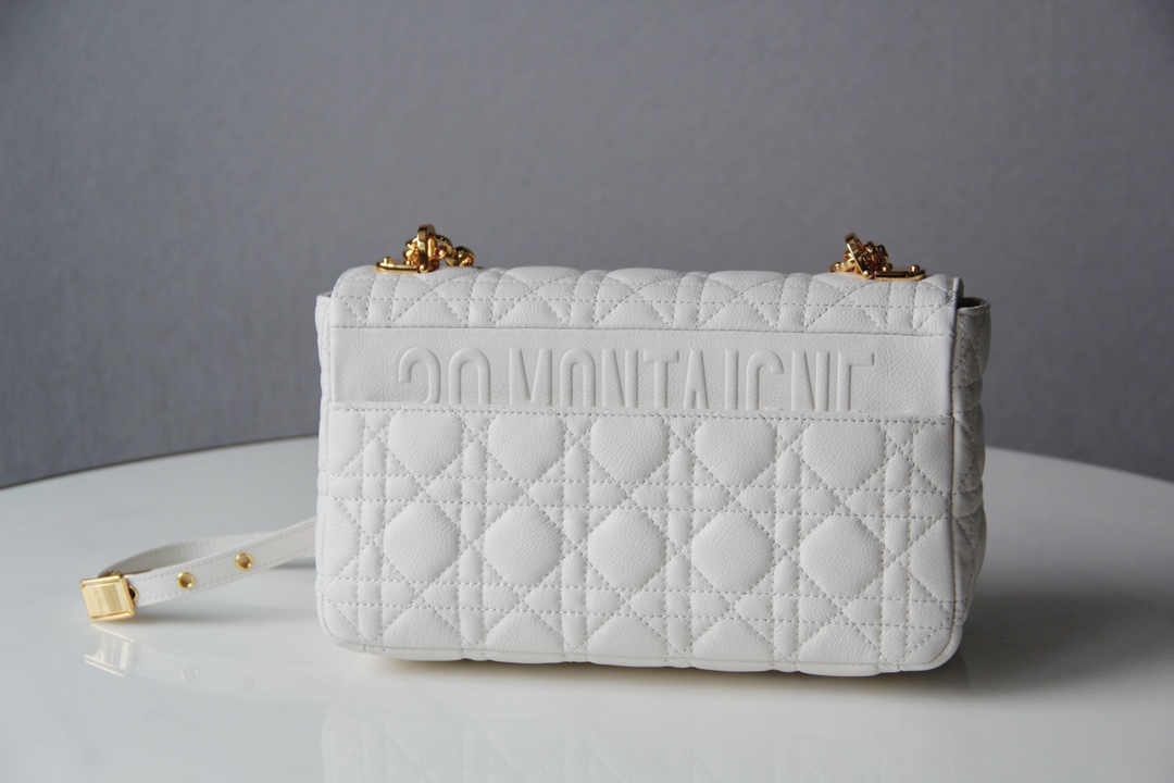 Small Dior Caro Bag White Supple Cannage Calfskin